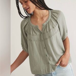 Women’s Marine Layer Wren Puff Sleeve Button Up Top in Sage size XL